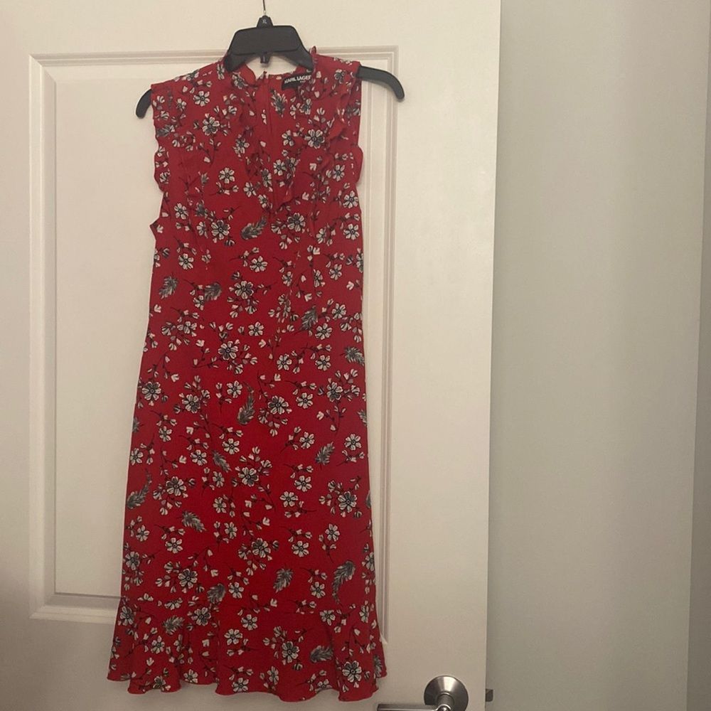 Karl Lagerfeld Red Floral Midi Dress